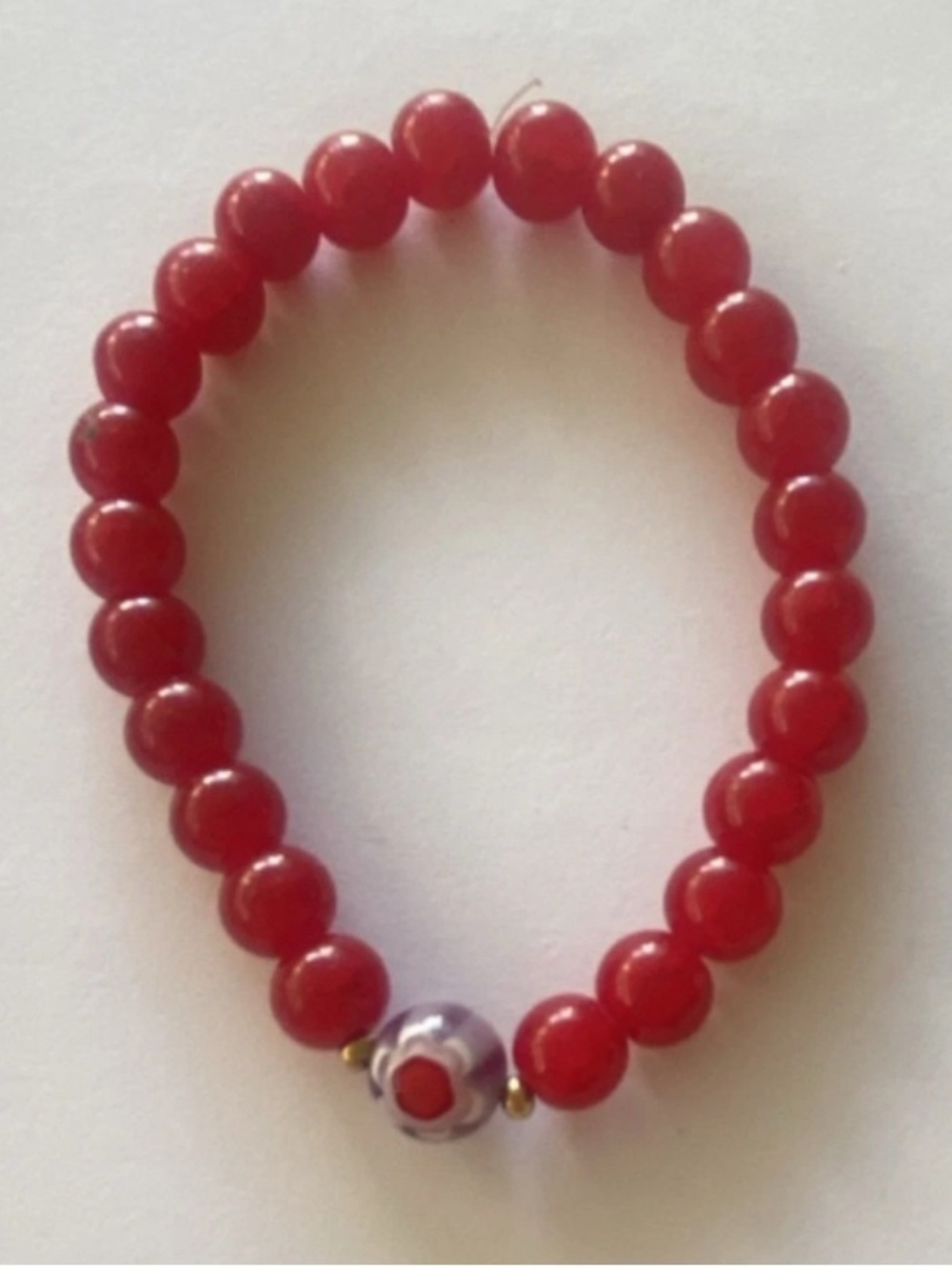 Red Beaded Stretch Bracelet with Accent Bead
